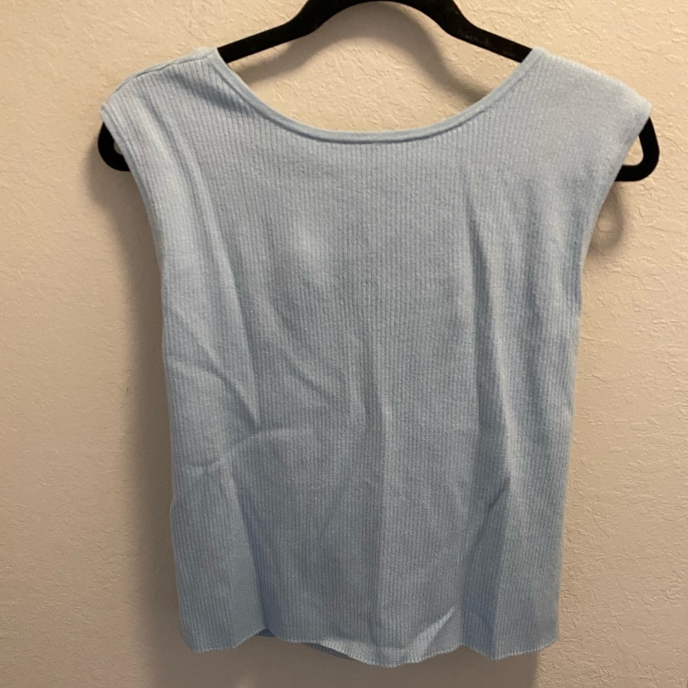 Anthropologie Light Blue Twist Open Back Top.